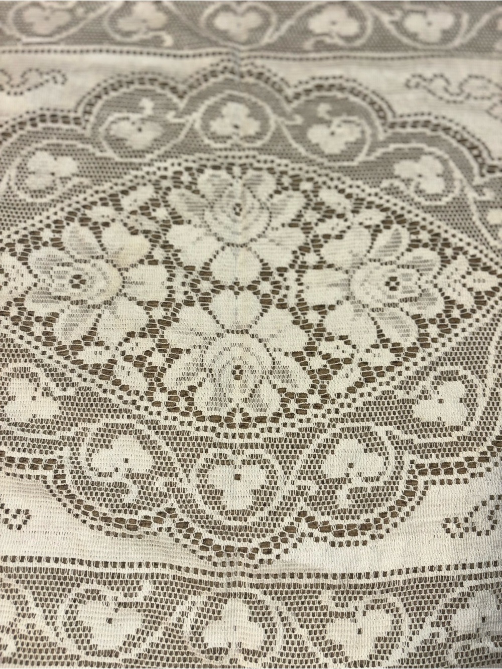 Crochet Lace Tablecloth Accent - Cream and Taupe Floral Pattern vintage